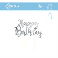 Topper na tort HAPPY BIRTHDAY SREBRNY