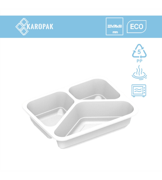 (REUSE) Pojemnik B-9420C 227x178x50 560/340/250ml trójdzielny BIAŁY (16/8/40)
