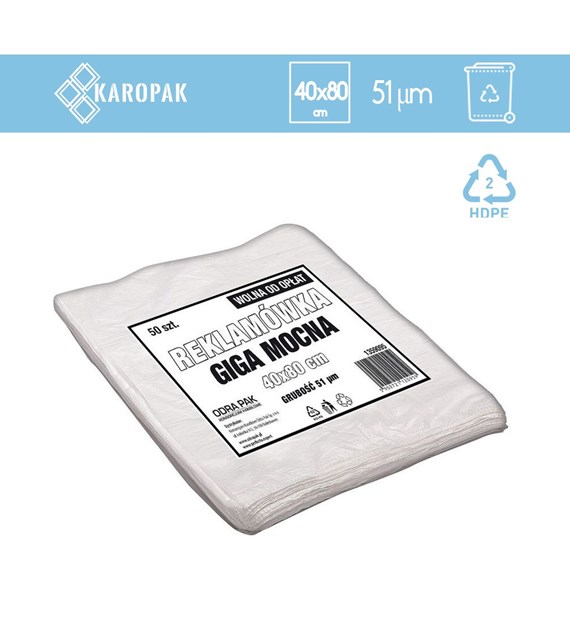 Reklamówki wielorazowe GIGA MOCNA 40/80 BIAŁE 51mic (40/10/50)