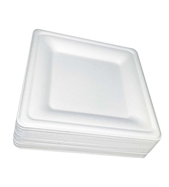Talerz kwadratowy z trzciny cukrowej 20x20cm BIAŁY (63/10/50)