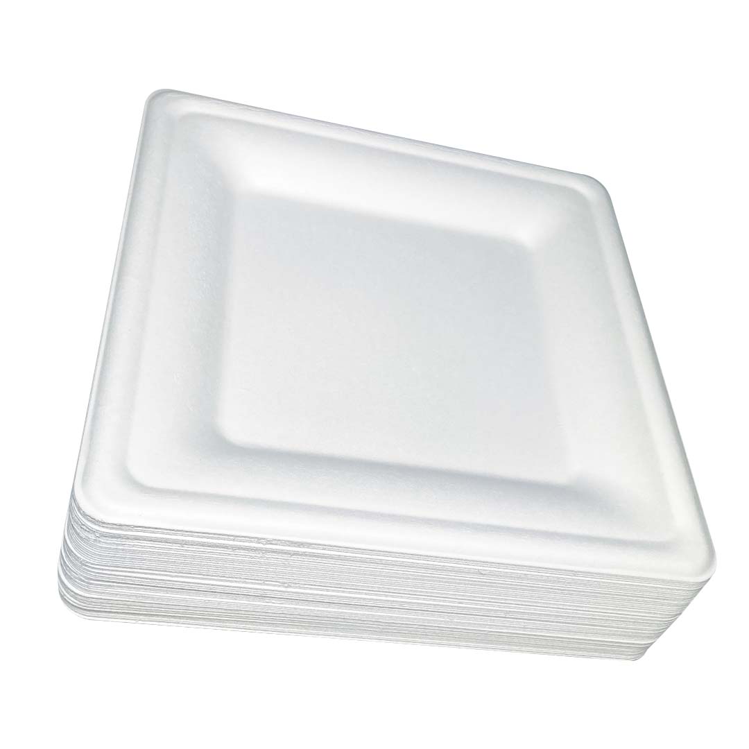 Talerz kwadratowy z trzciny cukrowej 20x20cm BIAŁY (63/10/50)