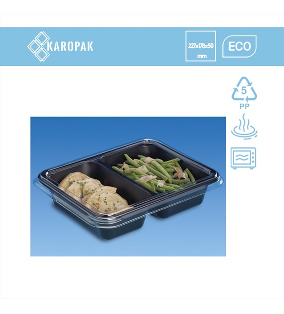 (REUSE) Pojemnik D-9500C 227x178x50 700/600ml dwudzielny CZARNY (16/8/40)