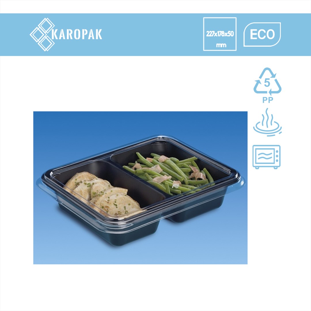 (REUSE) Pojemnik D-9500C 227x178x50 700/600ml dwudzielny CZARNY (16/8/40)