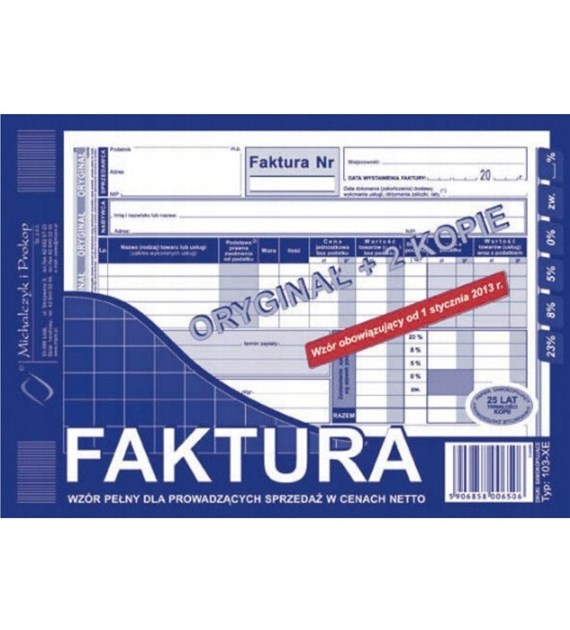 DRUK FAKTURA VAT A5 + 2 KOPIE