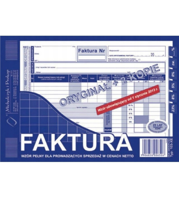 DRUK FAKTURA VAT A5 + 2 KOPIE