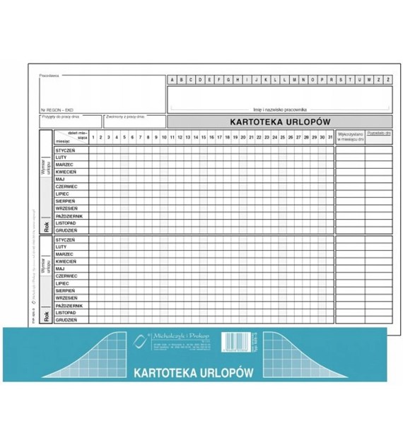 DRUK KARTOTEKA URLOPÓW A5