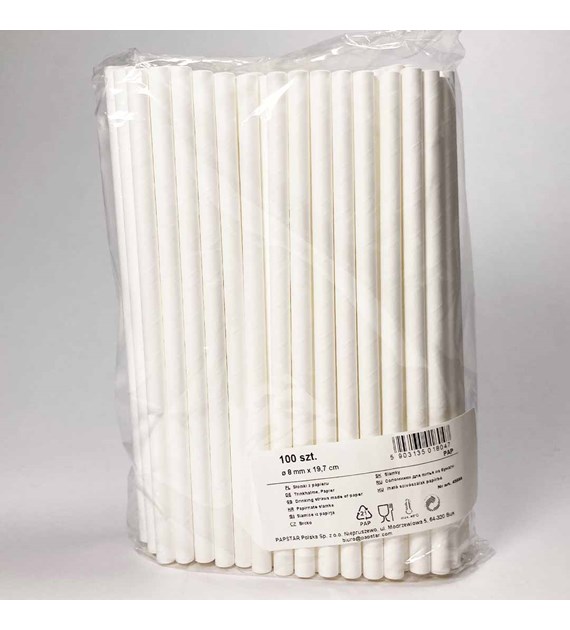 SŁOMKA PAPIEROWA 20cm fi8mm BIAŁE(_/45/100)