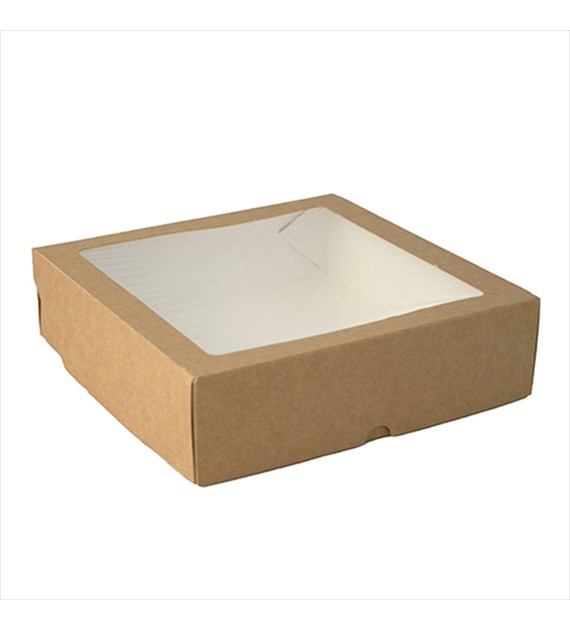 Pudełko kraft z oknem 20x20x5,5cm 1555ml powlekane (_/5/25)