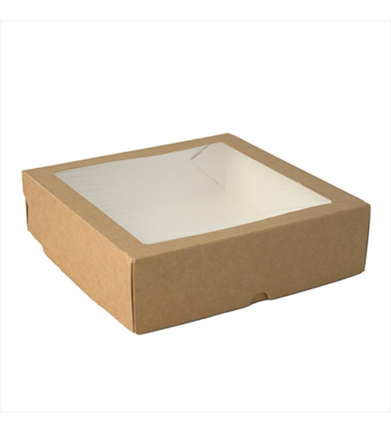 Pudełko kraft z oknem 20x20x5,5cm 1555ml powlekane (_/5/25)