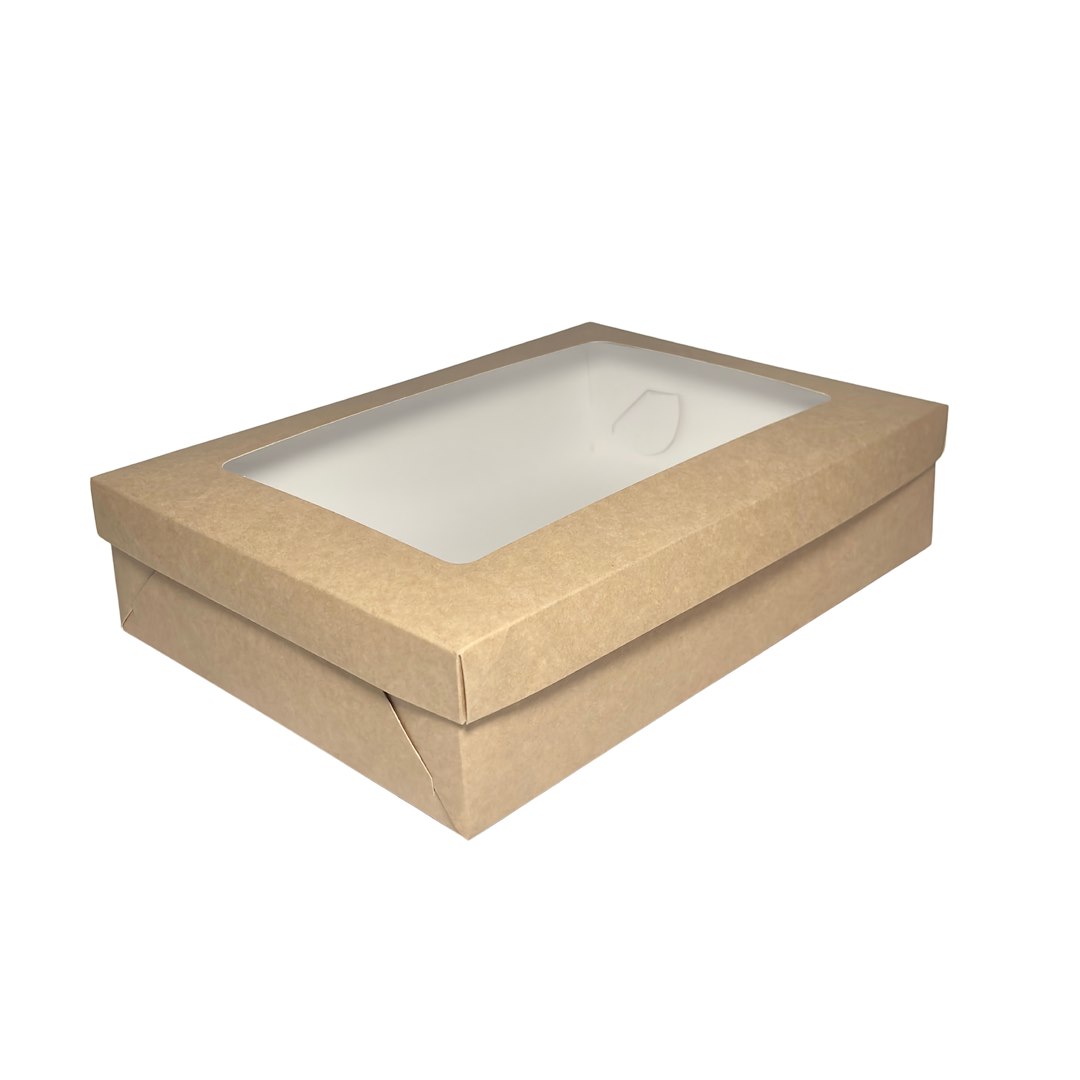 POKRYWKA Z OKNEM DO PUDEŁKA CATERING SET BOX BRĄZOWO-BIAŁE 250x350x30 (_/50/1)