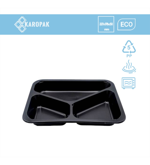 (REUSE) Pojemnik D-9420C 227x178x50 560/340/250ml trójdzielny CZARNY (16/8/40)