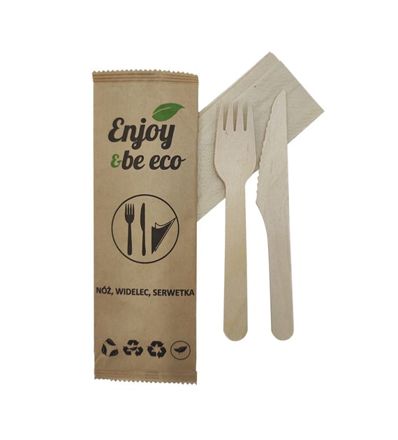 Enjoy&BeEco Konfekcja nóż widelec drewniany + serwetka (52/1/250)