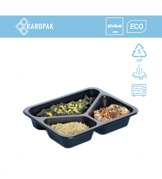 (REUSE) Pojemnik D-9410C 227x178x33 400/250/180ml trójdzielny CZARNY (16/8/40)