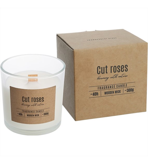 BISPOL Świeca zapachowa w szkle z drewnianym knotem 40h cięte róże (_/6/1)