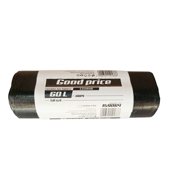 Good Price Worki na śmieci HDPE czarne 60L (58x70) (64/36/50)
