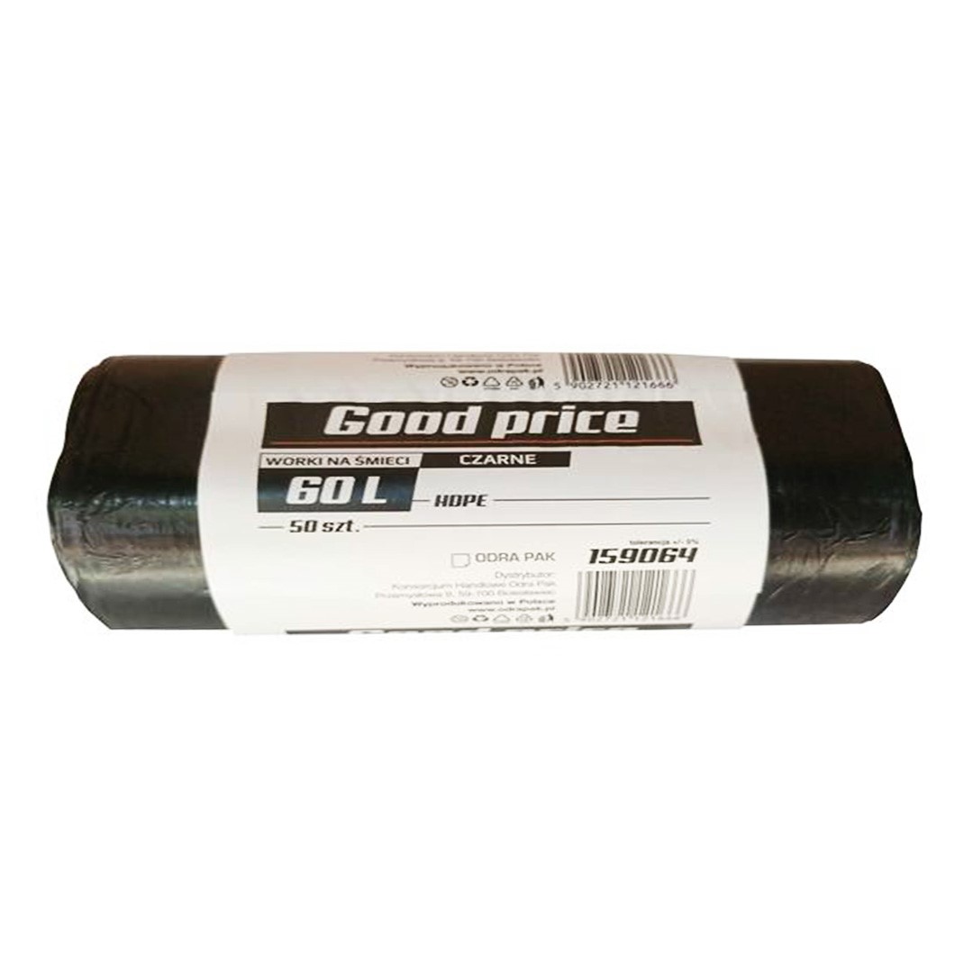 Good Price Worki na śmieci HDPE czarne 60L (58x70) (64/36/50)