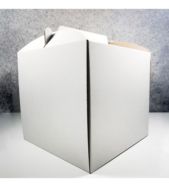 Pudełko tort wysoki z rączką 32x32x30cm bialo-brązowy