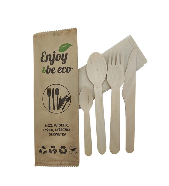 Enjoy&BeEco Konfekcja nóż widelec łyżka łyżeczka drewniana + serwetka (42/1/250)