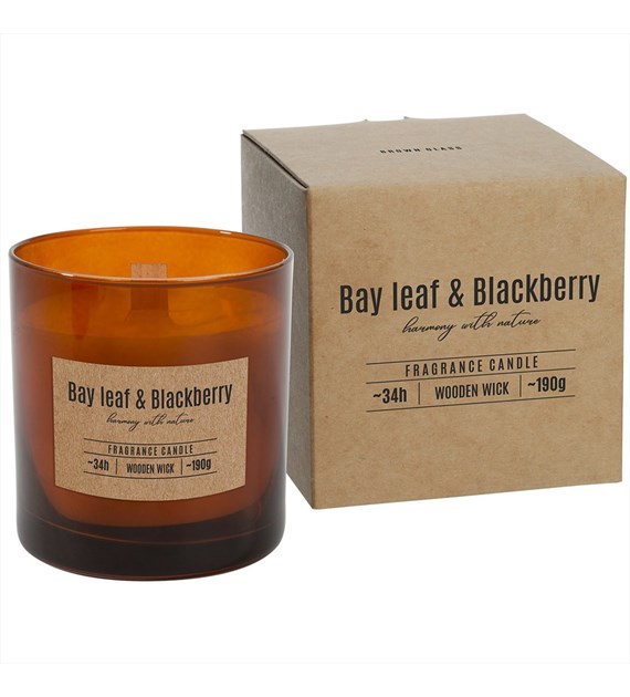 BISPOL Świeca zapachowa w szkle z drewnianym knotem 34h liść laurowy-jeżyna (_/6/1)