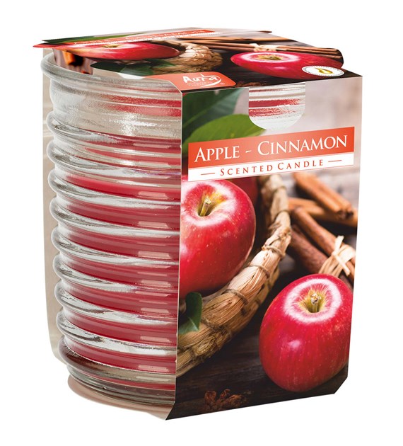 BISPOL świeca zapachowa w szkle prążkowanym  Jabłko-cynamon 