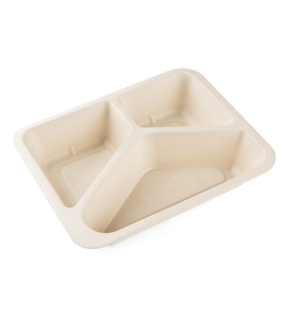 Love Nature pojemnik do zgrzewu z trzciny cukrowej powlekany NF trójdzielny 227x178x45 BEŻOWY (26/8/50)