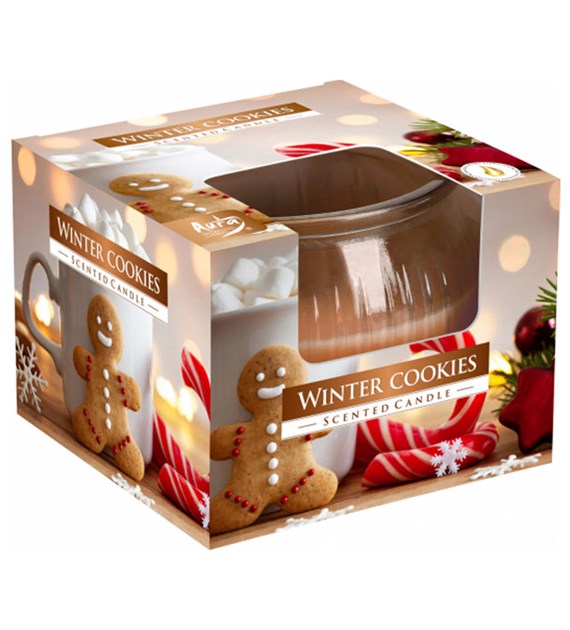 BISPOL świeca zapachowa w karbowanej baryłce  ZIMOWE CIASTECZKA  (_/6/1)