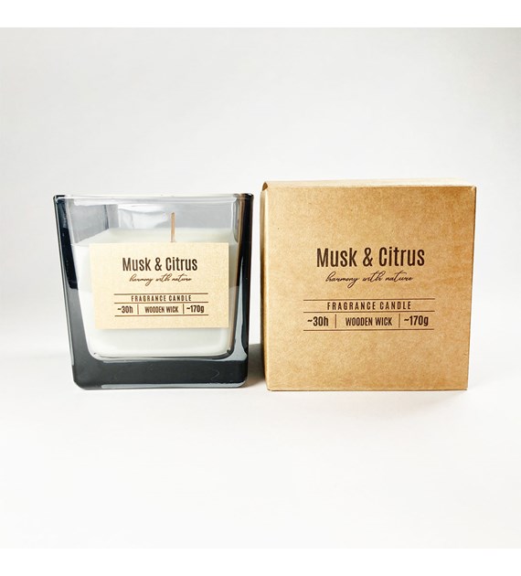 BISPOL Świeca zapachowa w szkle z drewnianym knotem 30h piżmo-cytrus  (_/6/1)