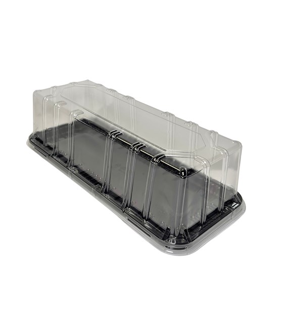 Taca cateringowa ACTIPACK czarna 340x125mm + pokrywka transparentna 80mm (_/24/10)