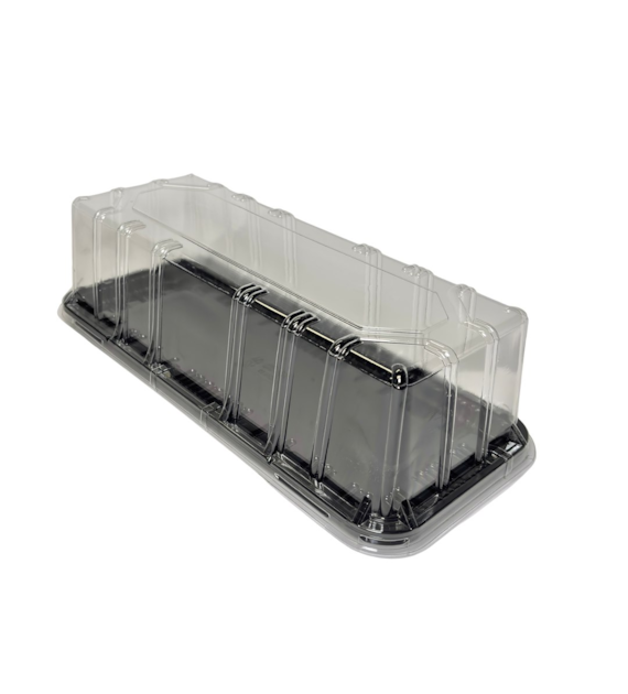 Taca cateringowa ACTIPACK czarna 340x125mm + pokrywka transparentna 80mm (_/24/10)