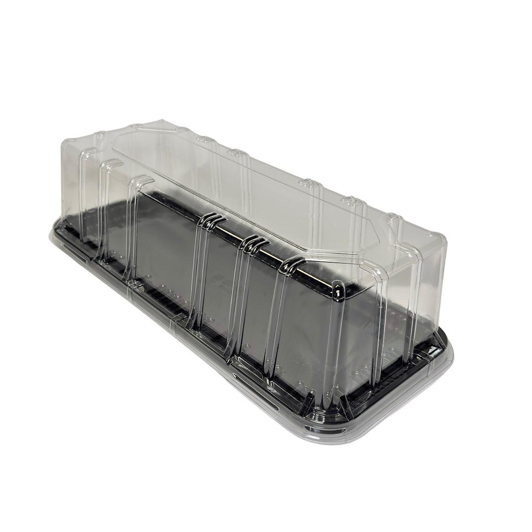 Taca cateringowa ACTIPACK czarna 340x125mm + pokrywka transparentna 80mm (_/24/10)
