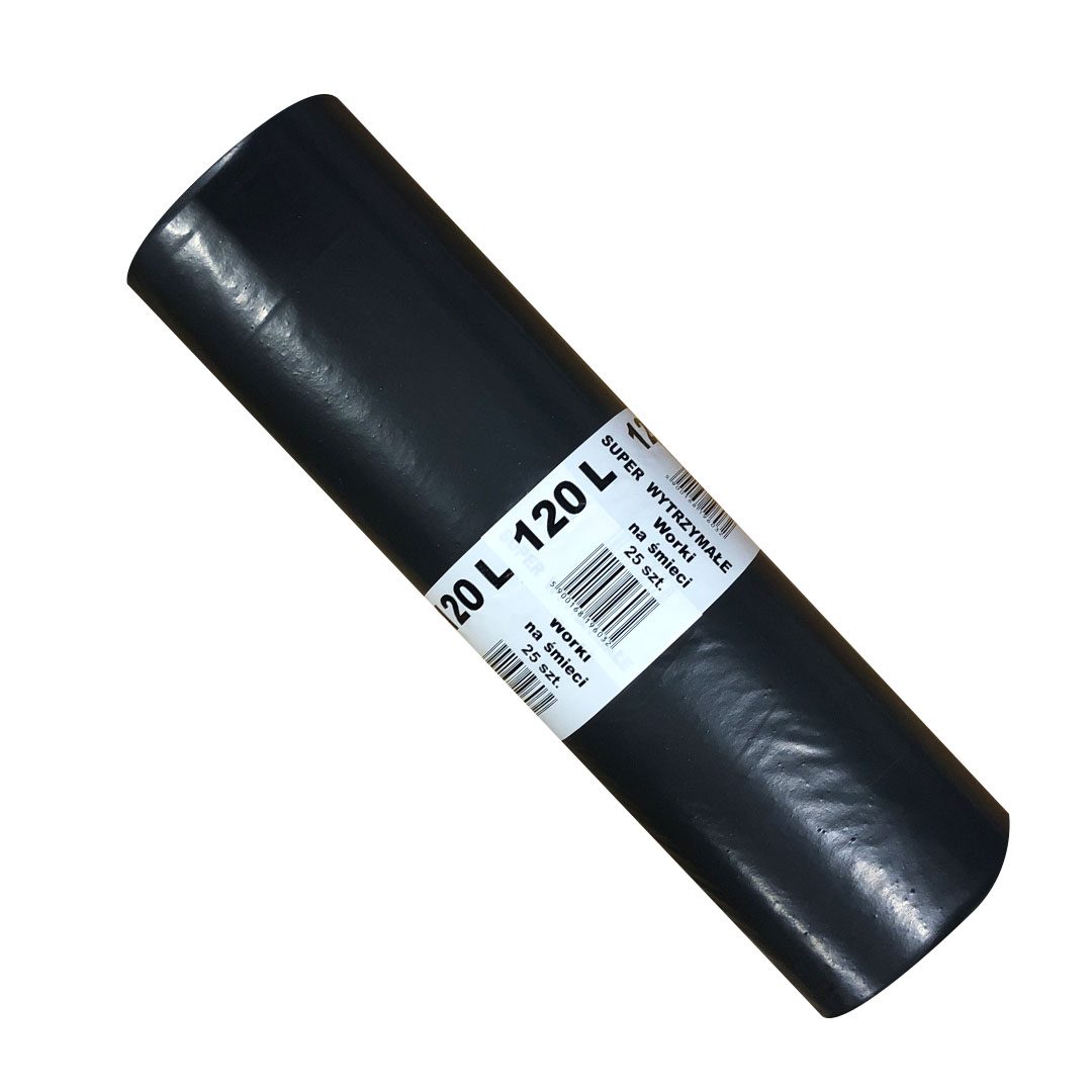 Worki na odpady 120L LDPE 40mic czarne IR (64/8/25)