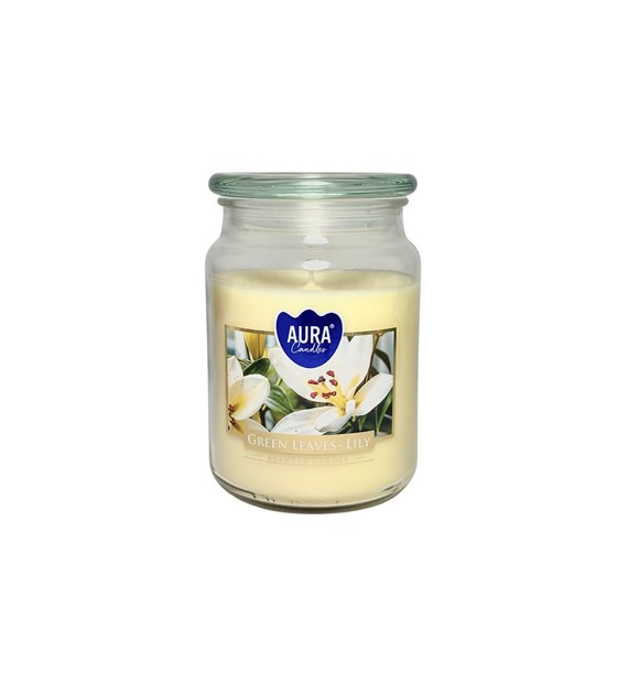 BISPOL świeca zapachowa w dużym słoiku   Zielone liście-lilia  100h (_/6/1)