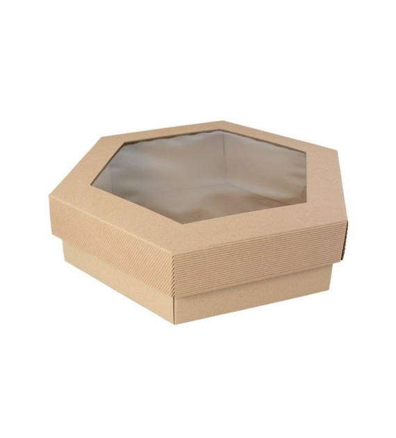 Pudełko cateringowe PARTY BOX premium z okienkiem 315x315x90mm sześciokątne (_/_/10)