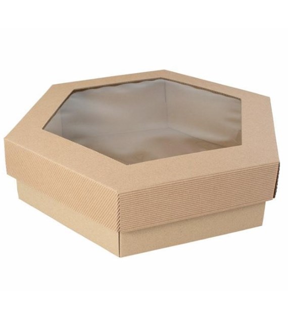 Pudełko cateringowe PARTY BOX premium z okienkiem 315x315x90mm sześciokątne (_/_/10)
