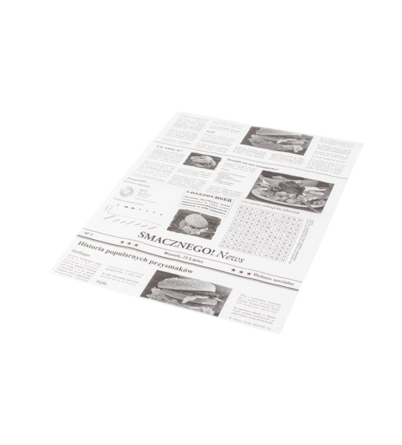 PAPIER PAKOWY BIAŁY POWLEKANY 22+8PE 30x40 NADRUK GAZETA (1000SZT)