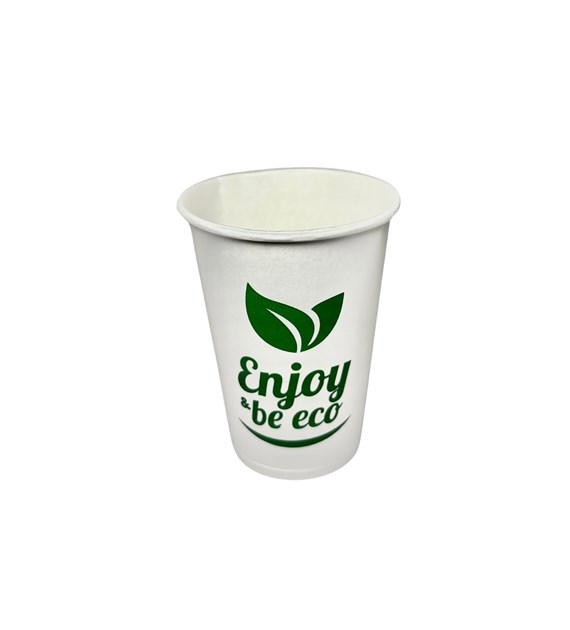 (EKO) Enjoy Be Eco kubek papierowy PLASTIC FREE automat BIAŁY z nadrukiem 180/200ml (24/30/75)