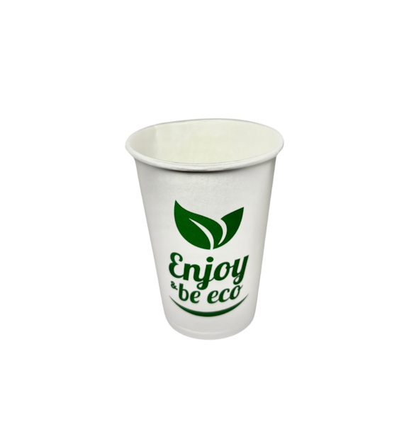 (EKO) Enjoy Be Eco kubek papierowy PLASTIC FREE automat BIAŁY z nadrukiem 180/200ml (24/30/75)