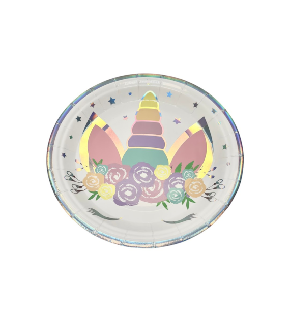 PP Talerzyki nadruk JEDNOROŻEC 18cm (6szt)