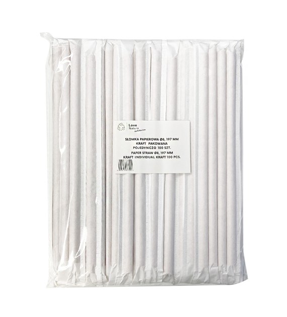 Love Nature słomka papierowa KRAFT pakowana pojedynczo fi8mm 19,7cm (_/60/100)