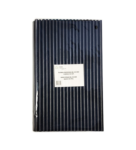 Love Nature słomka papierowa CZARNA fi8mm 25cm (_/50/100)