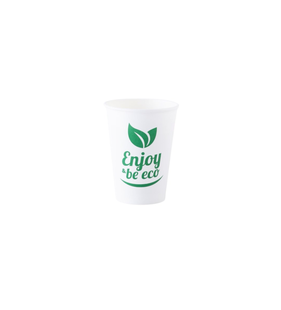 (EKO) Enjoy Be Eco kubek papierowy PLASTIC FREE automat BIAŁY z nadrukiem 180/200ml (48/20/50)
