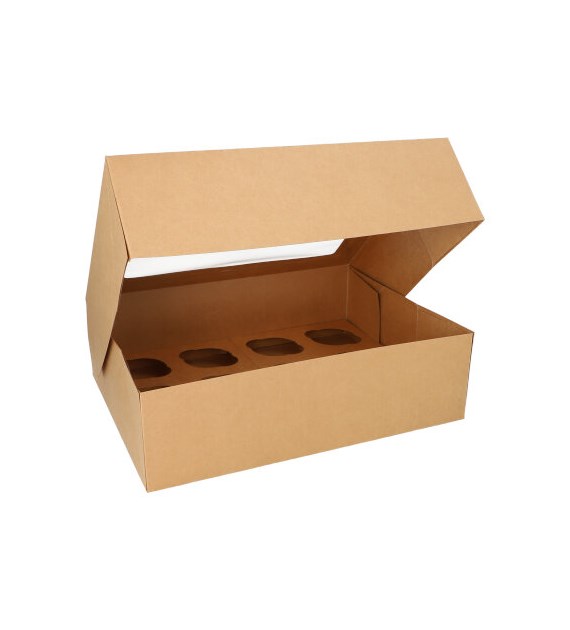 Pudełko zamykane z oknem kraft z wytłoczką na 12 babeczek 35x27x10cm (_/4x25/1)
