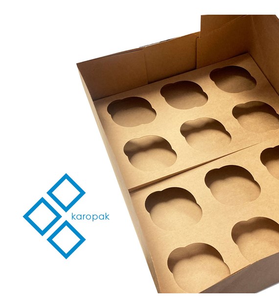 Pudełko zamykane z oknem kraft z wytłoczką na 12 babeczek 35x27x10cm (_/4x25/1)