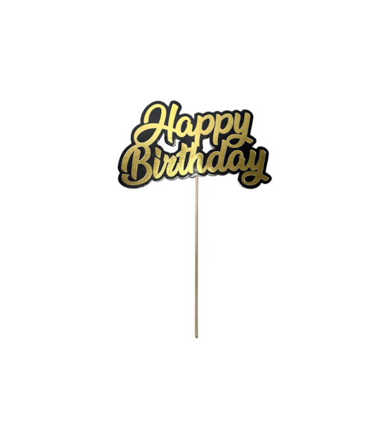 Topper na tort HAPPY BIRTHDAY ZŁOTO-CZARNY
