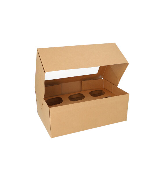 Pudełko zamykane z oknem kraft z wytłoczką na 6 babeczek 27x17,5x10cm (_/4x25/1)