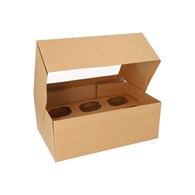 Pudełko zamykane z oknem kraft z wytłoczką na 6 babeczek 27x17,5x10cm (_/4x25/1)
