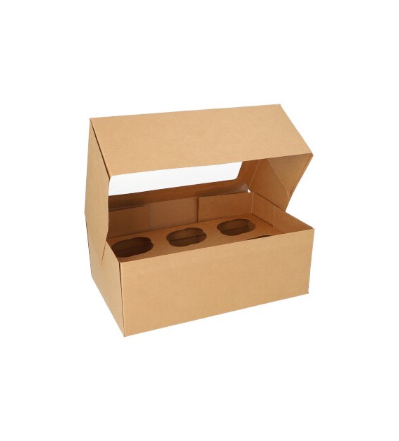 Pudełko zamykane z oknem kraft z wytłoczką na 6 babeczek 27x17,5x10cm (_/4x25/1)