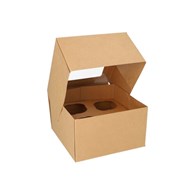 Pudełko zamykane z oknem kraft z wytłoczką na 4 babeczki 17,5x17,5x10cm (_/4x25/1)
