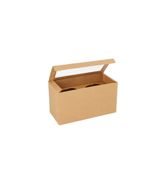 Pudełko zamykane z oknem kraft z wytłoczką na 2 babeczki 18,5x8,5x10cm (_/4x25/1)