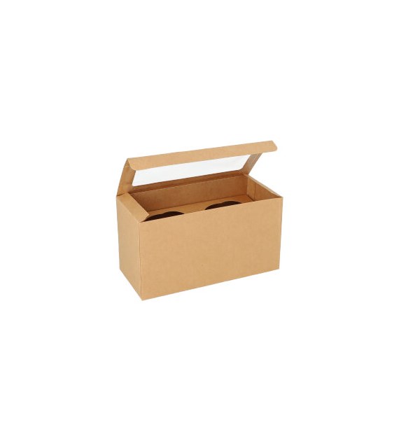 Pudełko zamykane z oknem kraft z wytłoczką na 2 babeczki 18,5x8,5x10cm (_/4x25/1)